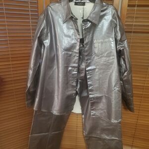 AKIRA Shiny Silver-Tone Button Front Shirt and Pants